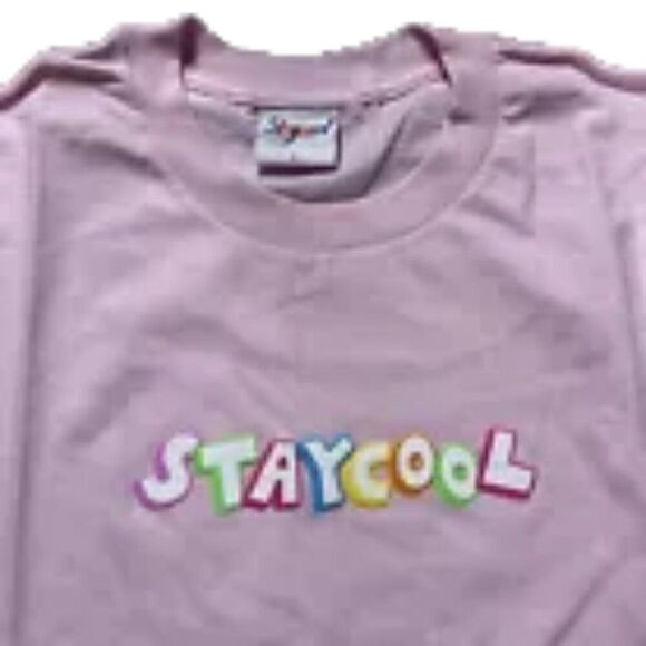 Stay cool Logo Printed Graphic Funk T-Shirt Short Sleeve Unisex Pink Rose M NWT - Picture 2 of 4